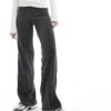 Bershka Crinkle Flared Trousers In Charcoal For Women -Chic Maze Sales 206349624 1 charcoal