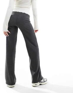 Bershka Crinkle Flared Trousers In Charcoal For Women -Chic Maze Sales 206349624 2