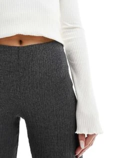 Bershka Crinkle Flared Trousers In Charcoal For Women -Chic Maze Sales 206349624 4