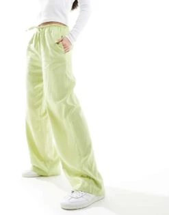 Bershka Tie Waist Wide Leg Linen Trousers In Pistachio For Women Green -Chic Maze Sales 206349632 1 green 1