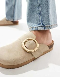 Bershka Buckle Detail Flat Mules In Sand For Women -Chic Maze Sales 206359284 1 sand 1