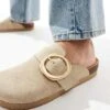 Bershka Buckle Detail Flat Mules In Sand For Women -Chic Maze Sales 206359284 1 sand