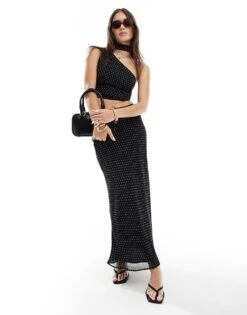 Bershka One Shoulder Sheer Top Co-ord In Black Polka Dot For Women -Chic Maze Sales 206387815 3
