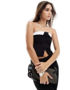Bershka Contrast Tailored Bandeau In Black And White For Women -Chic Maze Sales 206387834 1 white 1