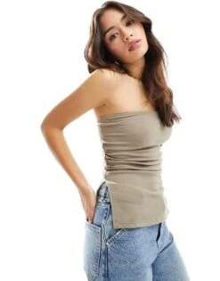 Bershka Longline Bandeau Top In Mink For Women Brown -Chic Maze Sales 206387840 1 brown 1