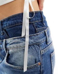 Bershka Turn Down Waistband Wide Leg Jeans In Indigo Wash For Women Blue -Chic Maze Sales 206387873 5