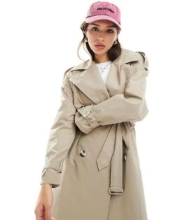 Bershka Maxi Trench Coat In Camel For Women -Chic Maze Sales 206388629 3