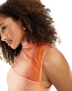 Bershka Mesh Ombre Mini Dress In Orange For Women -Chic Maze Sales 206388909 3