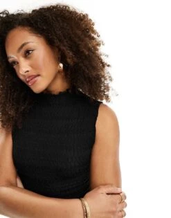 Bershka Textured Sleeveless Bodycon Maxi Dress In Black For Women -Chic Maze Sales 206388922 4