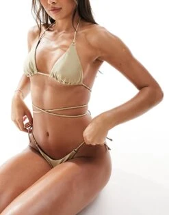 Bershka V-front Bikini Co-ord In Bronze