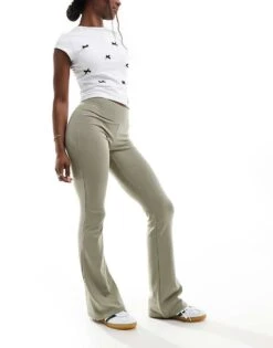 Bershka High Waisted Flared Trousers In Light Khaki For Women -Chic Maze Sales 206425937 1 khaki 1