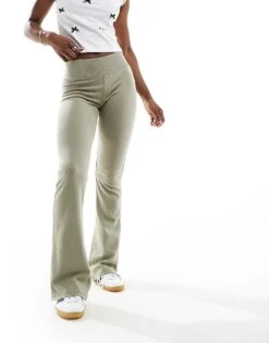 Bershka High Waisted Flared Trousers In Light Khaki For Women -Chic Maze Sales 206425937 5