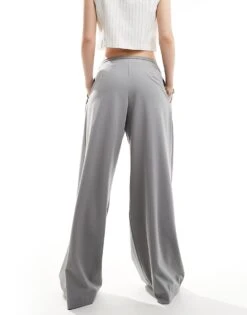 Bershka Minimal Waistband Wide Leg Tailored Trousers Co-ord In Grey For Women -Chic Maze Sales 206425963 4