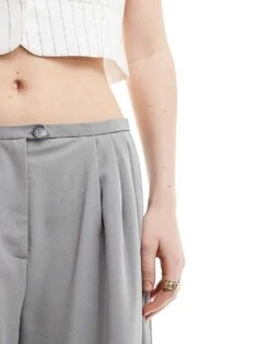 Bershka Minimal Waistband Wide Leg Tailored Trousers Co-ord In Grey For Women -Chic Maze Sales 206425963 5