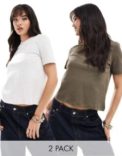 Bershka Oversized T-shirt 2 Pack In Grey And Khaki For Women -Chic Maze Sales 206425985 1 grey 1