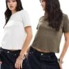 Bershka Oversized T-shirt 2 Pack In Grey And Khaki For Women -Chic Maze Sales 206425985 1 grey