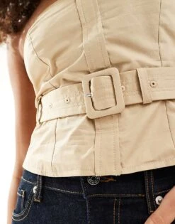 Bershka Belted Bandeau Top In Sand For Women Beige -Chic Maze Sales 206426083 3