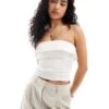 Bershka Satin Fold Over Bandeau Top In Ecru For Women -Chic Maze Sales 206426156 1 ecru