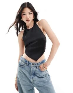 Bershka Satin Halterneck Top In Black For Women -Chic Maze Sales 206426190 1 black 1