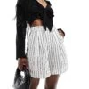 Bershka Cotton Longline Shorts In White Stripe For Women -Chic Maze Sales 206426191 1 white