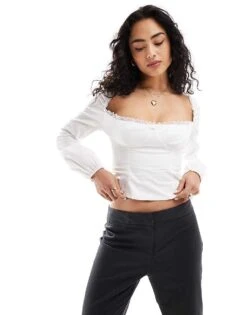 Bershka Milkmaid Cotton Top In White For Women -Chic Maze Sales 206426197 1 white 1