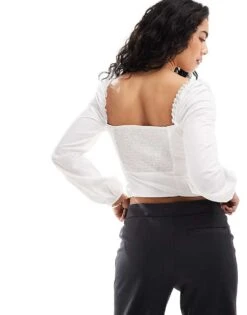 Bershka Milkmaid Cotton Top In White For Women -Chic Maze Sales 206426197 3