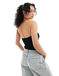 Bershka Fine Knit Bandeau Bodysuit In Black For Women -Chic Maze Sales 206426238 2