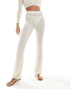 Bershka Crochet Wide Leg Trousers Co-ord In Ecru For Women Beige -Chic Maze Sales 206426466 3