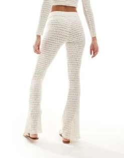 Bershka Crochet Wide Leg Trousers Co-ord In Ecru For Women Beige -Chic Maze Sales 206426466 4