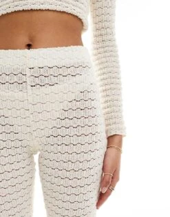 Bershka Crochet Wide Leg Trousers Co-ord In Ecru For Women Beige -Chic Maze Sales 206426466 5
