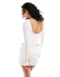 Bershka Open Back Mini Dress In White For Women -Chic Maze Sales 206426483 4