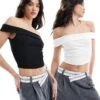 Bershka Fold Over Bardot 2 Pack Top In Black & White For Women -Chic Maze Sales 206426496 1 black