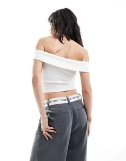 Bershka Fold Over Bardot 2 Pack Top In Black & White For Women -Chic Maze Sales 206426496 4