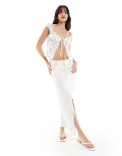 Bershka Puff Sleeve Milkmaid Cotton Top In Blue Floral For Women -Chic Maze Sales 206426526 3