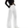 Bershka Crinkle Beach Trousers In White For Women -Chic Maze Sales 206426541 1 white