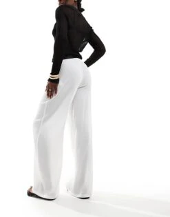 Bershka Crinkle Beach Trousers In White For Women -Chic Maze Sales 206426541 3