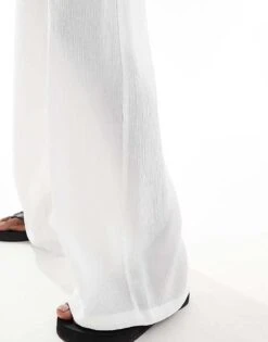 Bershka Crinkle Beach Trousers In White For Women -Chic Maze Sales 206426541 4