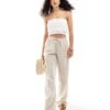 Bershka Tie Waist Wide Leg Linen Trousers In Sand For Women Beige -Chic Maze Sales 206427054 1 beige