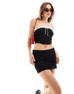 Bershka Fold Over Waistband Mini Skirt In Black For Women