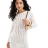 Bershka Laddered Knit Open Back Mini Dress In Ecru For Women Beige