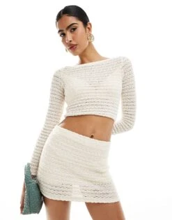 Bershka Textured Mini Skirt In Ecru For Women Beige -Chic Maze Sales 206471273 1 beige 1