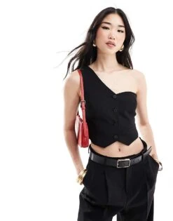Bershka One Shoulder Tailored Waistcoat In Black For Women -Chic Maze Sales 206522735 1 black 1