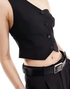 Bershka One Shoulder Tailored Waistcoat In Black For Women -Chic Maze Sales 206522735 4