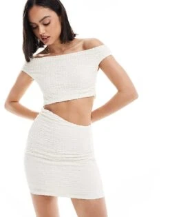 Bershka Textured Cut Out Mini Dress In Ecru For Women Neutral -Chic Maze Sales 206522738 3