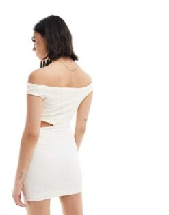Bershka Textured Cut Out Mini Dress In Ecru For Women Neutral -Chic Maze Sales 206522738 4