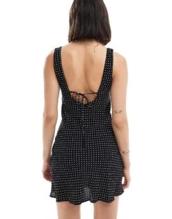 Bershka Tie Back Mini Dress In Black And White Spot For Women -Chic Maze Sales 206522744 3