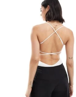 Bershka Straight Neck Crinkle Bodysuit In White For Women -Chic Maze Sales 206522784 2