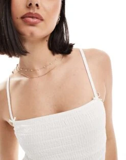 Bershka Shirred Bow Detail Mini Dress In Ecru For Women Neutral -Chic Maze Sales 206522800 3