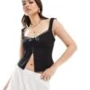 Bershka Contrast Piping Corset Top In Black And White For Women -Chic Maze Sales 206522808 1 black