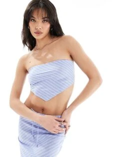 Bershka Striped Hankerchief Top And Skirt Co-ord In Blue Stripe 7 Bershka Striped Hankerchief Top And Skirt Co-ord In Blue Stripe -Chic Maze Sales 206522814 1 blue